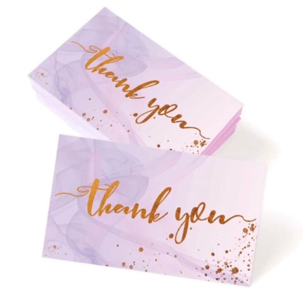 25 PK Purple Thank You Cards with Gold Text - Picture 1 of 3